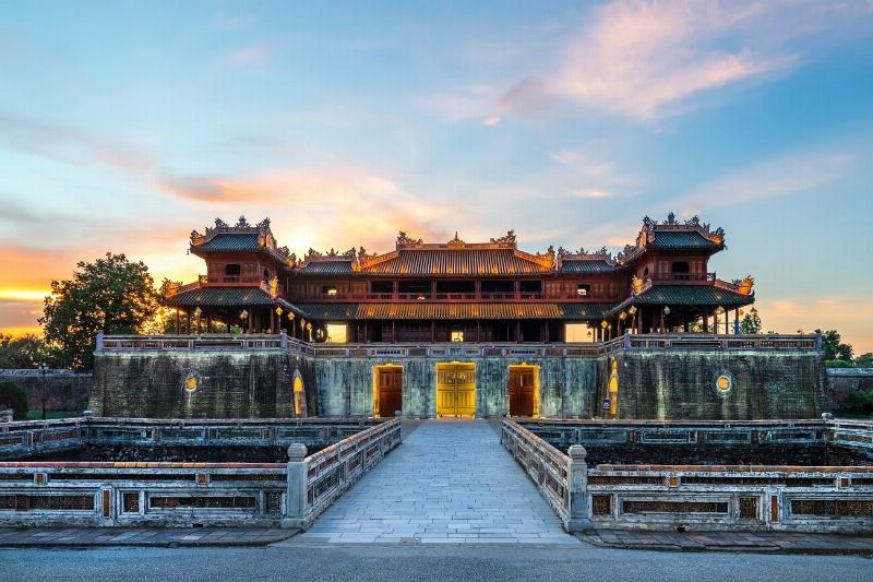 The majestic Imperial City of Hue with its ancient architecture and grounds.